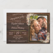 ナチュラルな木製 ウォーターカラー花のテンプレート 結婚式のご案内 招待状 (正面)