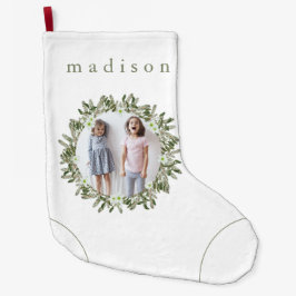 ナチュラルな松と花の写真リース 名前入り ラージクリスマスストッキング