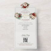 ナチュラルな松の緑と赤のウェディング招待状 オールインワン招待状 (内側)