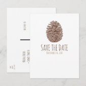 ナチュラルな松ぼっくり エレガント ウェディング セーブ ザ デート 案内ポストカード (正面/裏面)