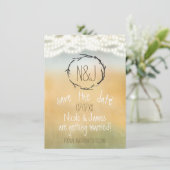 ナチュラルな枝のリースとストリングライトのSave The Date 招待状 (スタンド正面)