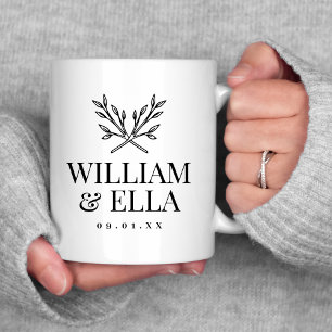 ナチュラルな枝の結婚式モノグラム コーヒーマグカップ