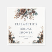 ナチュラルな森の松ぼっくり フラワーブライダルシャワー スタンダードカクテルナプキン (正面)