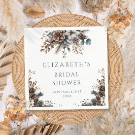 ナチュラルな森の松ぼっくり フラワーブライダルシャワー スタンダードカクテルナプキン