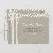 ナチュラルな樺の木のストリングライト Save Date ウェディング 案内ポストカード (正面/裏面)