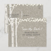 ナチュラルな樺の木のツリー ストリング ライト セーブ デート ウェディング 案内ポストカード (正面/裏面)