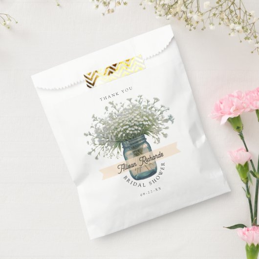 ナチュラルな水彩画のベイビーズブレス ウェディングシャワーバッグ フェイバーバッグ (封をした状態)