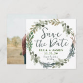 ナチュラルな水彩花イラストの結婚式 Save the Date 招待状 (正面/裏面)