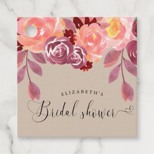 ナチュラルな牡丹の優雅なスクリプトの結婚式のシャワーパーティー フェイバータグ (正面)