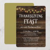 ナチュラルな秋のストリングライトと木の感謝祭 招待状 (正面/裏面)