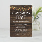 ナチュラルな秋のストリングライトと木の感謝祭 招待状 (スタンド正面)