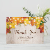 ナチュラルな秋の落ち葉のストリングライト サンキューカード (スタンド正面)