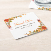 ナチュラルな秋の落ち葉 ブライダルシャワー スクエアペーパーコースター (アングル)