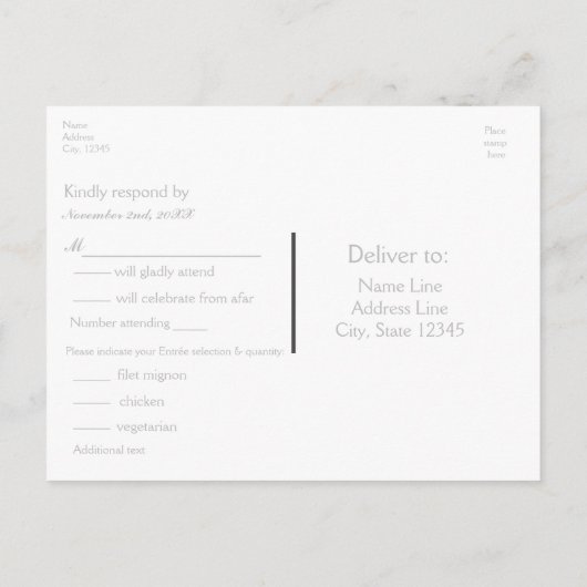 ナチュラルな納屋と木のライトの結婚式出欠確認カード インビテーションポストカード (裏面)