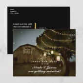 ナチュラルな納屋と木のライトの結婚式　Save The Date 案内ポストカード (正面/裏面)