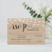 ナチュラルな紐の照明 ウェディング RSVP 返信カード エンクロージャーカード (スタンド正面)