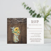 ナチュラルな紐の照明 ヒマワリ メイソンジャー 返信お願い 招待状 (スタンド正面)