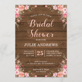 ナチュラルな結婚前のお祝い カントリー シック ピンク フラワーの木 招待状