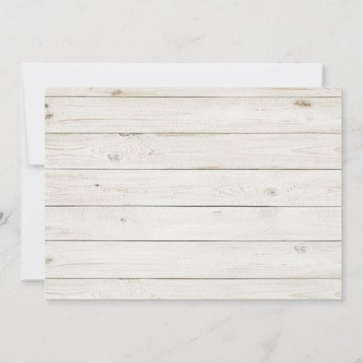 ナチュラルな結婚式の席次表。横長の木製の納屋 招待状 (裏面)