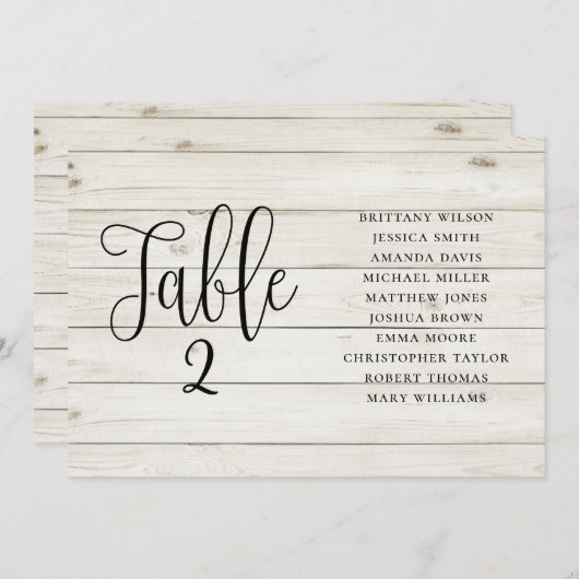 ナチュラルな結婚式の席次表。横長の木製の納屋 招待状 (正面/裏面)