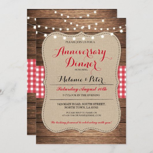 ナチュラルな結婚記念日 赤いパーティーの招待状 招待状 (正面/裏面)