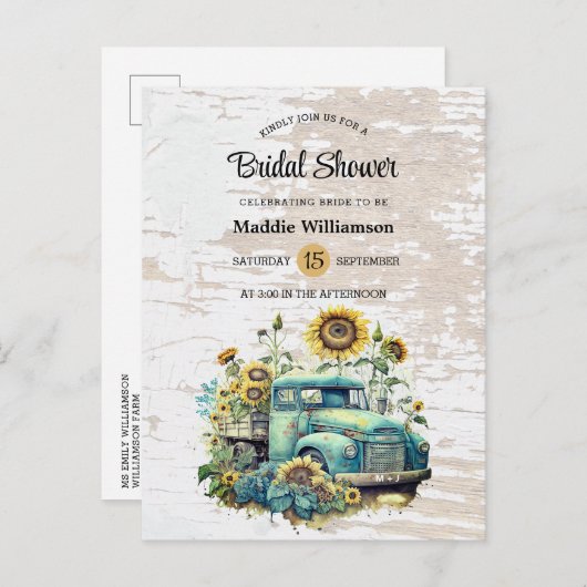 ナチュラルな花と木のウェディングシャワー招待状（ラスティックスタイル） ポストカード (正面/裏面)