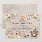 ナチュラルな花と森の女の子のベビーシャワー 招待状 (正面/裏面)