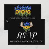 ナチュラルな花と鹿の角の結婚式招待状の返信カード 案内状 (正面/裏面)