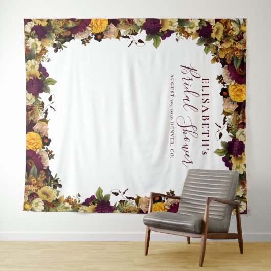ナチュラルな花のウェディングシャワーの写真撮影用背景 タペストリー (インサイチュ(横))