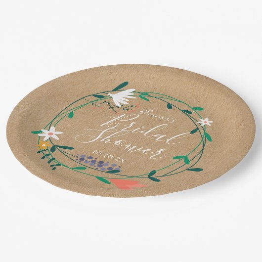 ナチュラルな花のガーランド ブライダルシャワー ペーパープレート (アングル)