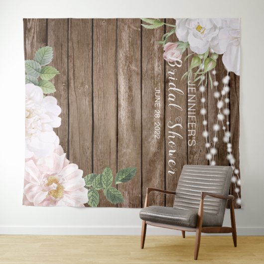 ナチュラルな花のストリングライト ブライダルシャワーの背景 タペストリー (インサイチュ(横))