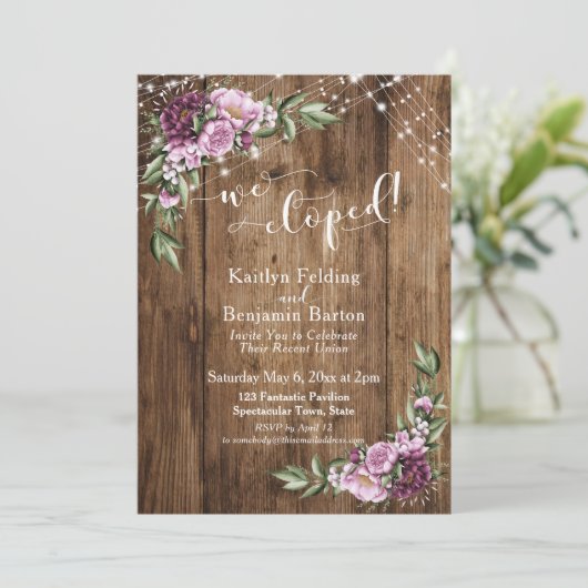 ナチュラルな花のライト 私たちは秘密で結婚式を挙げました 受付のみです 招待状 (スタンド正面)