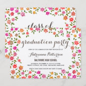 ナチュラルな花のリースの卒業パーティー 招待状 (正面/裏面)
