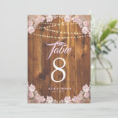 ナチュラルな花の光のストリングス ウッド テーブル ナンバー 招待状 (スタンド正面)