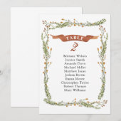 ナチュラルな花をモチーフにしたウェディングの席次表。カントリー調のプラン 招待状 (正面/裏面)