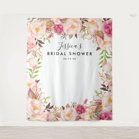 ナチュラルな花柄のウェディングシャワー背景 タペストリー (正面)
