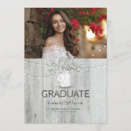 ナチュラルな花柄のメイソンジャー写真卒業パーティー 招待状