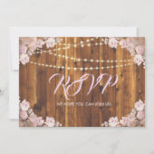 ナチュラルな花柄のライトストリングス ウッド RSVP 返信カード 招待状 (正面)