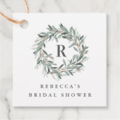ナチュラルな花輪のイニシャル ブライダルシャワー フェイバータグ (正面)