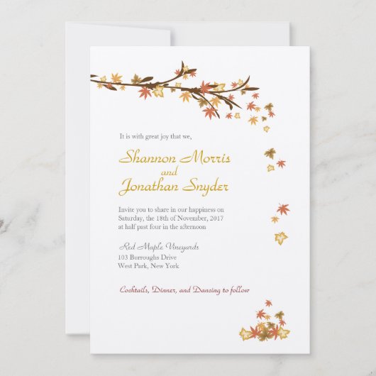 ナチュラルな落ち葉のウェディング招待状 招待状 (正面)