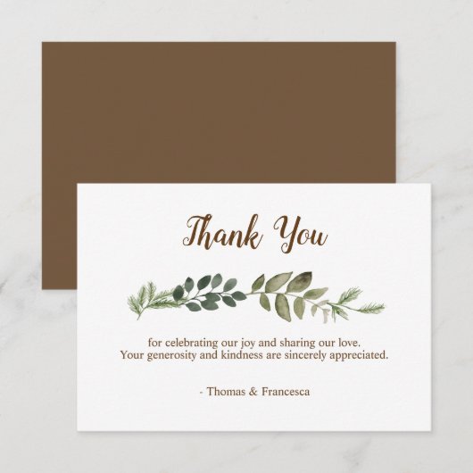ナチュラルな葉の結婚式のお礼カード 招待状 (正面/裏面)