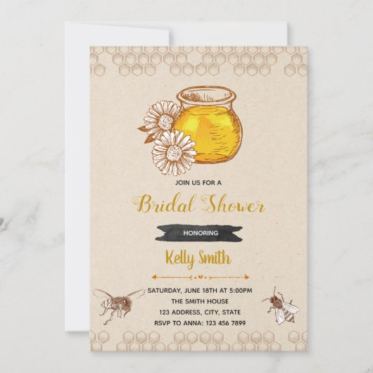 ナチュラルな蜂のシャワー パーティー 招待状 (正面)