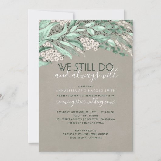 ナチュラルな誓いの更新 ウェディングアニバーサリー グリーン 招待状 (正面)