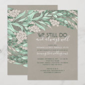 ナチュラルな誓いの更新 ウェディングアニバーサリー グリーン 招待状 (正面/裏面)