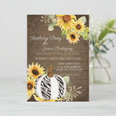 ナチュラルな誕生日パーティーの花 秋のゼブラ模様のカボチャ 招待状 (スタンド正面)