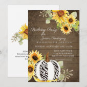 ナチュラルな誕生日パーティーの花 秋のゼブラ模様のカボチャ 招待状 (正面/裏面)