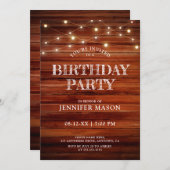 ナチュラルな誕生日パーティー | 木材とストリングライト 招待状 (正面/裏面)
