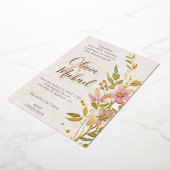 ナチュラルな野生の花の結婚式 箔招待状 (回転した状態)