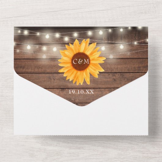 ナチュラルな雰囲気のストリングライト付きメイソンジャーとひまわりがモチーフのウェディング招待状 オールインワン招待状 (裏面)
