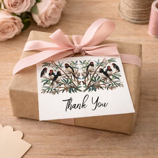 ナチュラルな鳥の枝の折り紙グリーティングカードセット サンキューカード